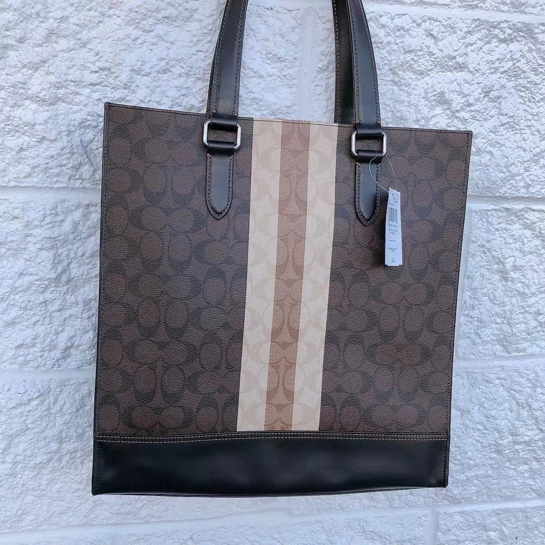 Coach 6707 Graham Structured Tote In Blocked Signature Canvas In Gunmetal/Mahogany Multi Coach 6707 Graham Structured Tote In Blocked Signature Canvas In Gunmetal/Mahogany Multi